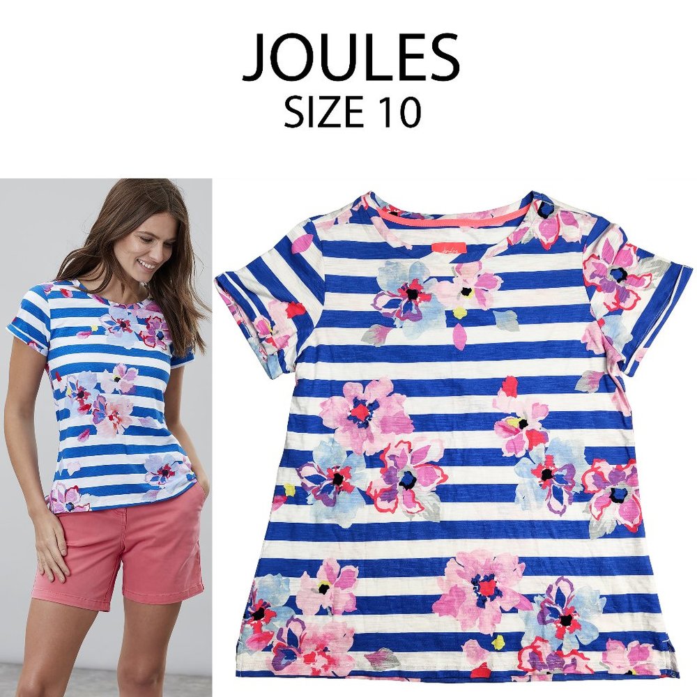 JOULES T-Shirt Top Cotton Striped Floral Print 10